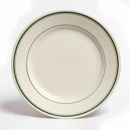 TUXTON CHINA Green Bay 9.63 in. Wide Rim Rolled Edge China Plate - American White with Green Band - 2 Dozen TGB-009